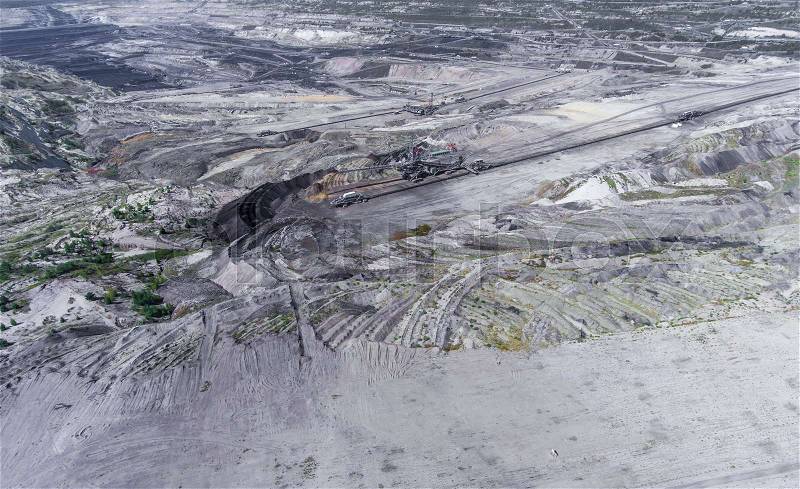 Coal mine in Poland. Destroyed land. View from above, stock photo