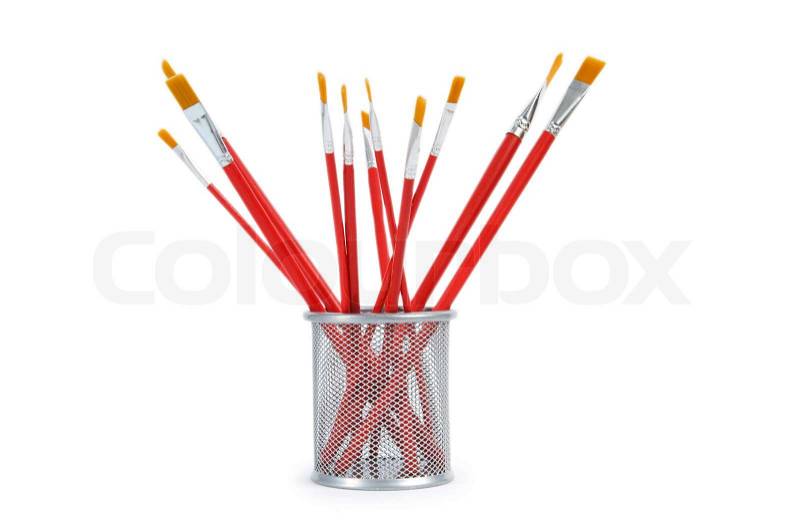 Red art brushes isolated on the white background, stock photo