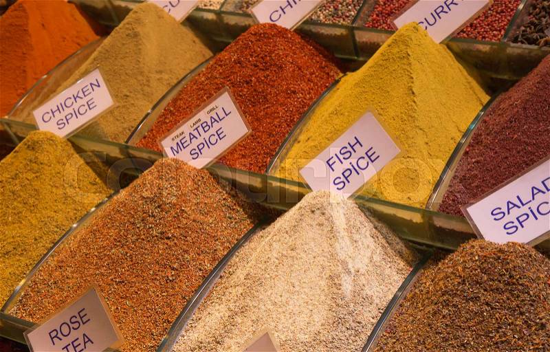 Spices and teas on the Egyptian market in Istanbul, stock photo