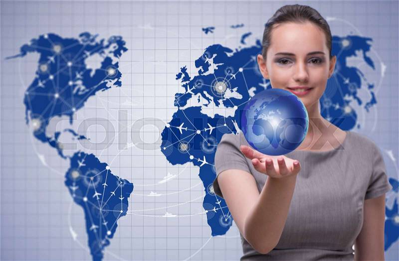 Woman in global travel concept, stock photo