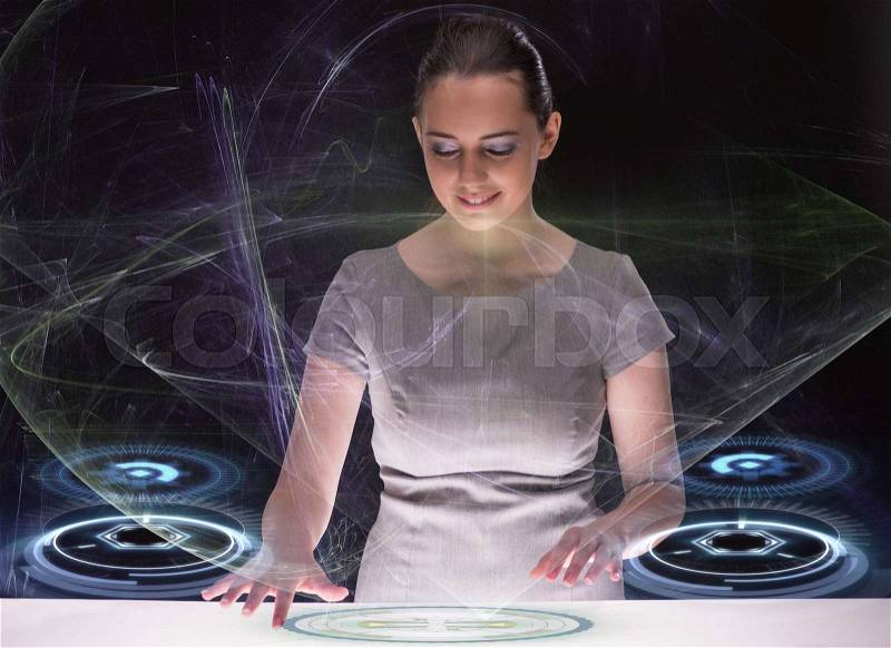 Woman dj in futurisctic concept, stock photo