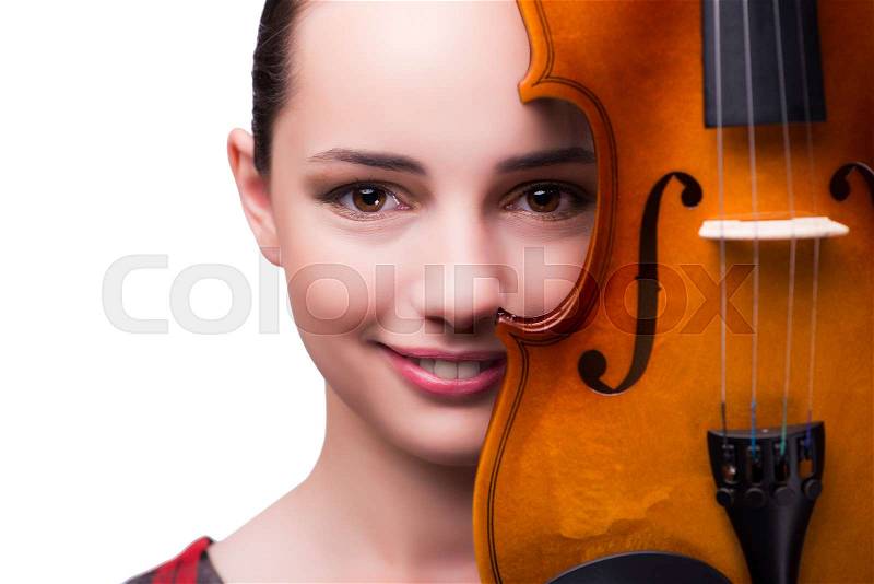 Elegant young violin player isolated on white, stock photo