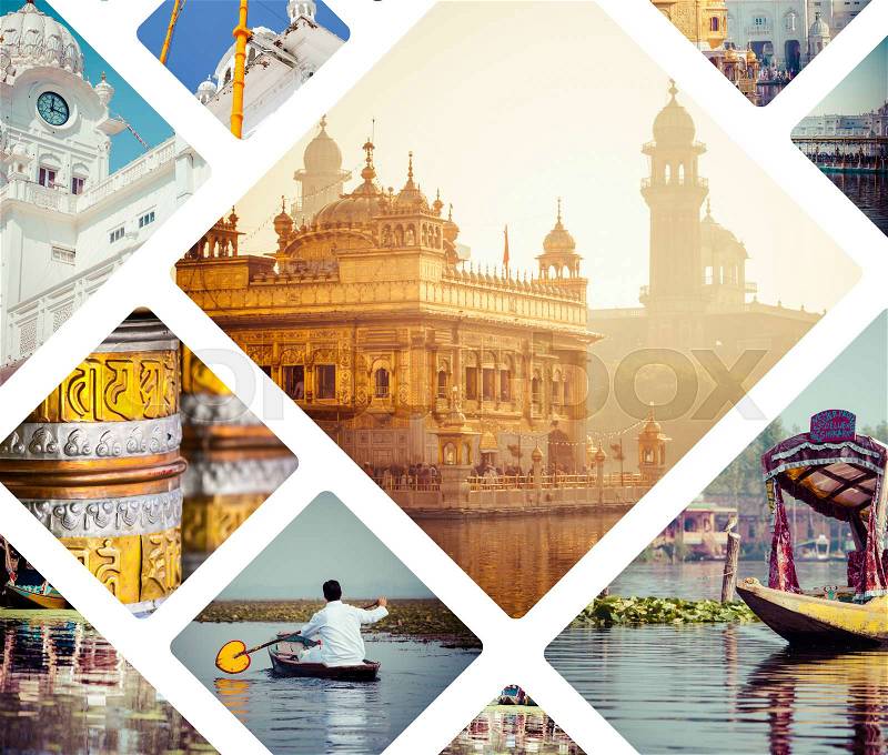 Collage of India images - travel background (my photos), stock photo