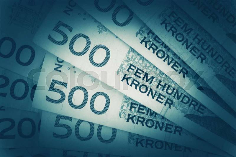 Norwegian Krones Closeup. Five Hundred Krone Banknotes Closeup, stock photo
