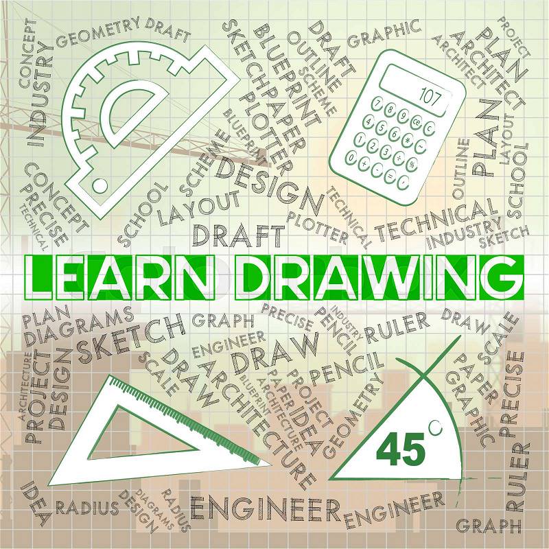 Learn Drawing Equipment And Words Shows Training Study And Schooling, stock photo