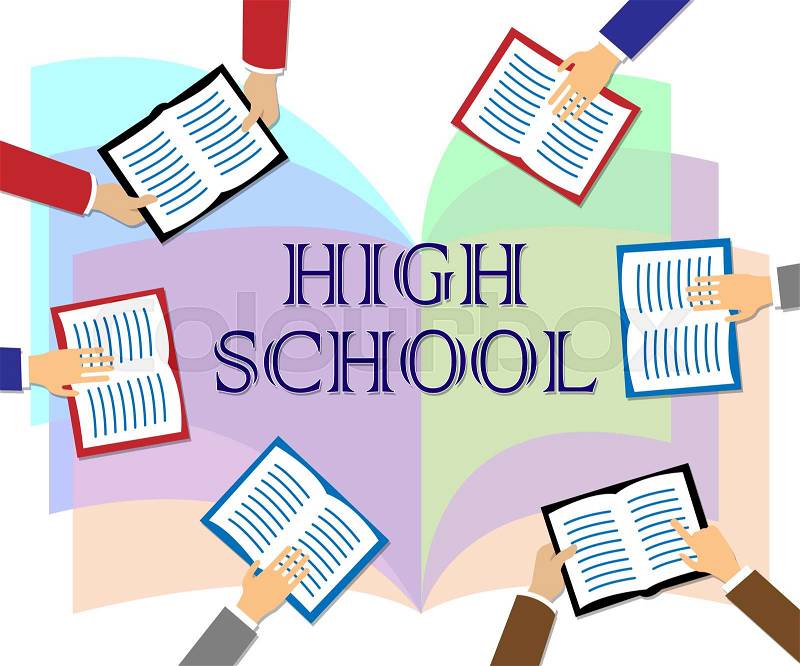 High School Word And Books Represents Ninth Grade School, stock photo