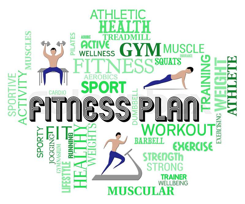 Fitness Plan Words Representing Workout And Exercise Regimen, stock photo
