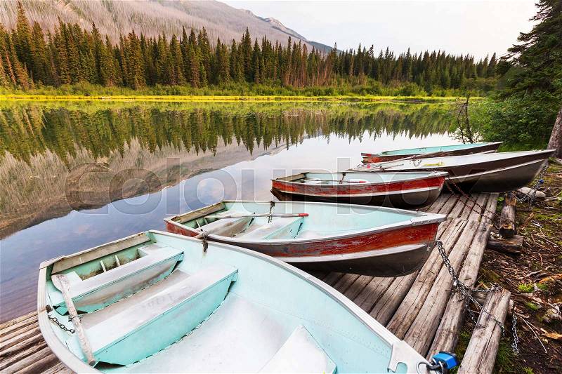 Serene scene by the lake in Canada, stock photo