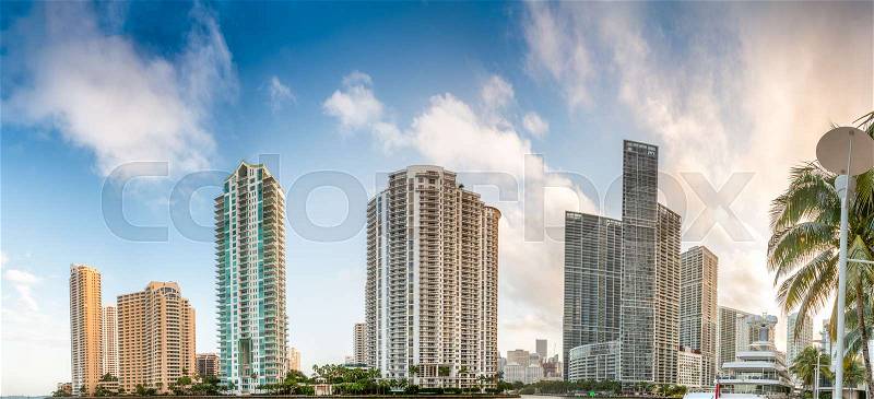 Brickell Key, Miami. Skyline from downtown, stock photo