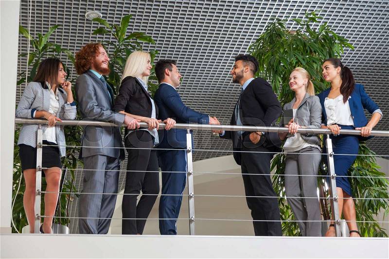Business People Group Boss Hand Shake Welcome Gesture In Modern Office, Businesspeople Team Handshake Sign Up Contract Agreement Deal, stock photo