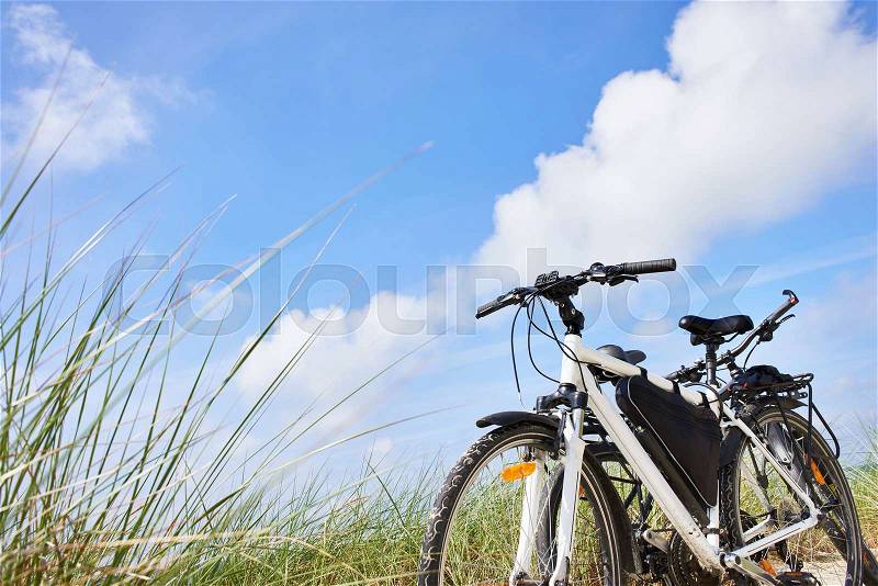 Bicycles tourists traveling in nature on a sunny day, stock photo