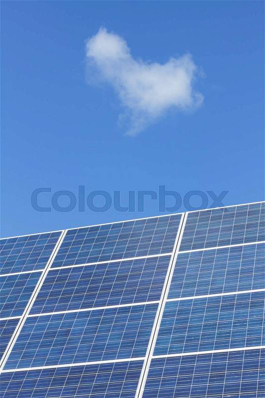 Solar panels with blue sky, stock photo