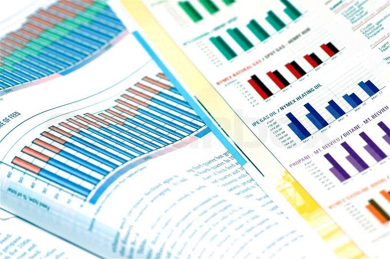 Business concept - business magazines with charts and diagrams, stock photo