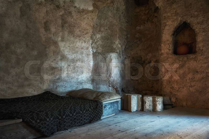 Old bed in castle, stock photo