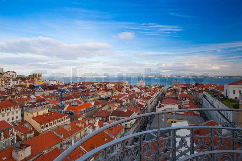 View from the top of the Santa Justa elevator on Lisbon city.,Portugal, stock photo