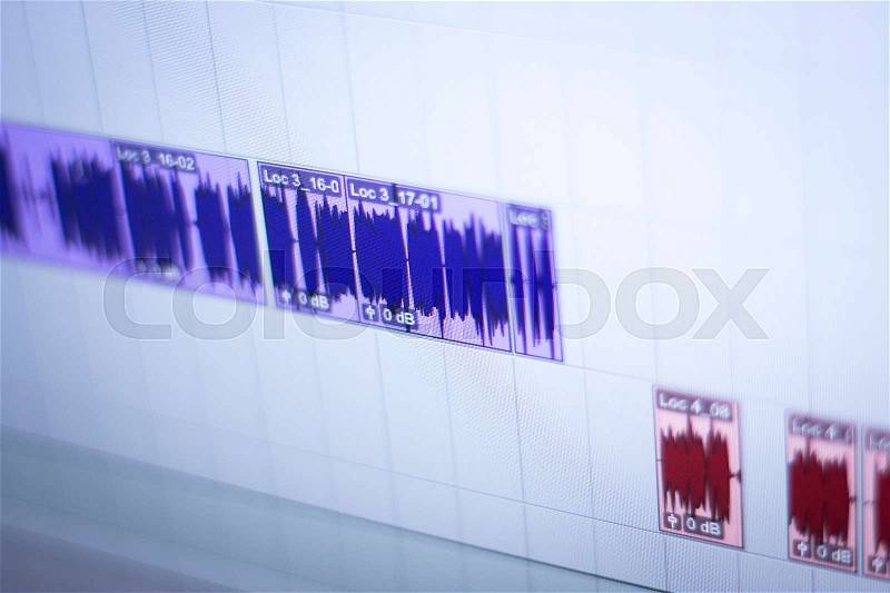 Professional sound recording audio studio computer screen to record music, musical instruments, voices, singing and voiceovers, stock photo