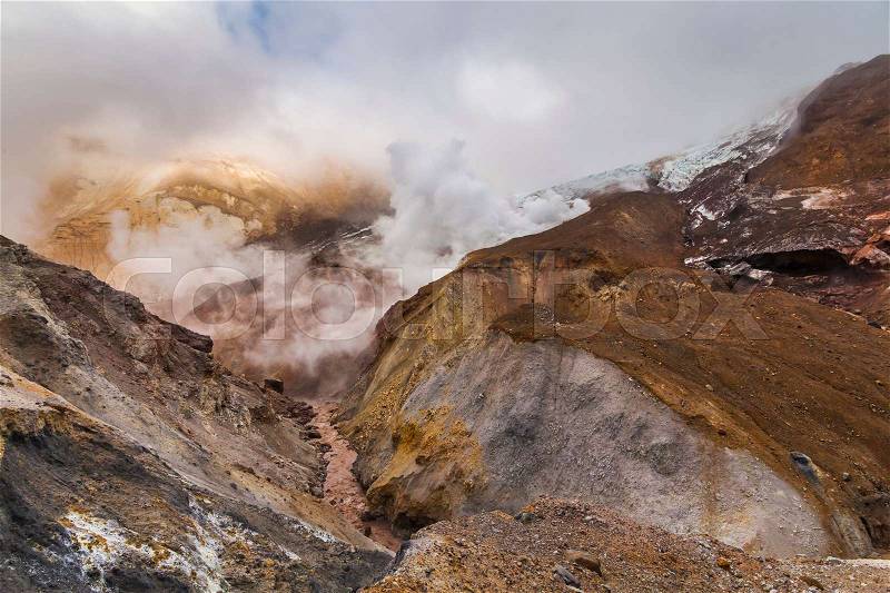 Amazing views of the volcanic landscape. Kamchatka Peninsula, stock photo