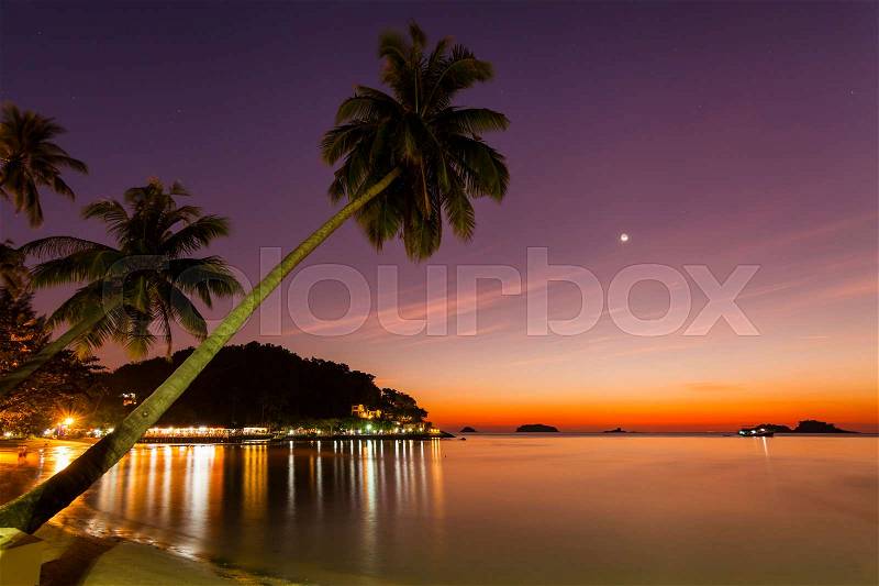 Romantic Evening on a tropical island with night illumination. Thailand, stock photo