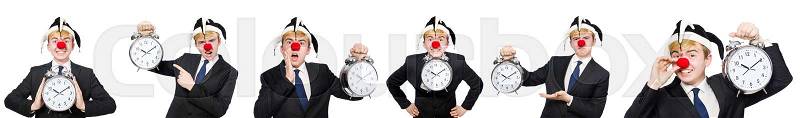 Businessman clown in funny concept isolated on white, stock photo
