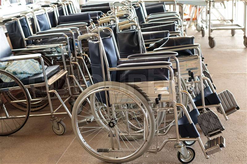 Many wheelchair for patients in the hospital,Transporting patient, stock photo