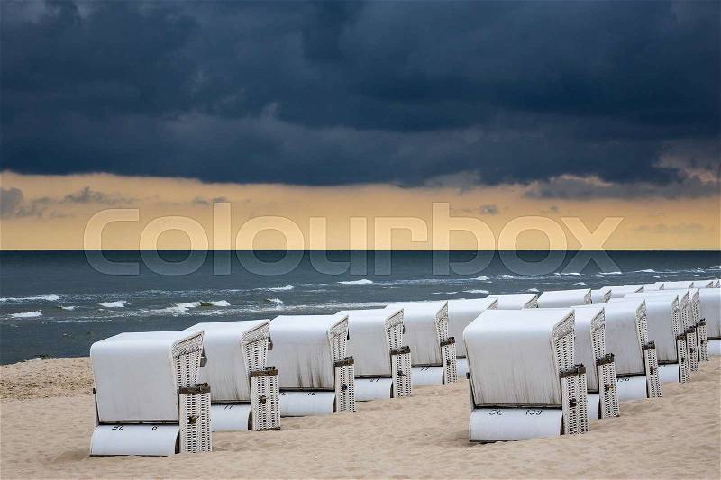 Beach chairs in Zinnowitz (Germany) on the island Usedom, stock photo