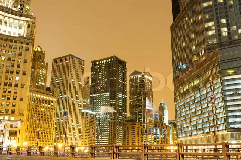 Chicago downtown area at night, stock photo