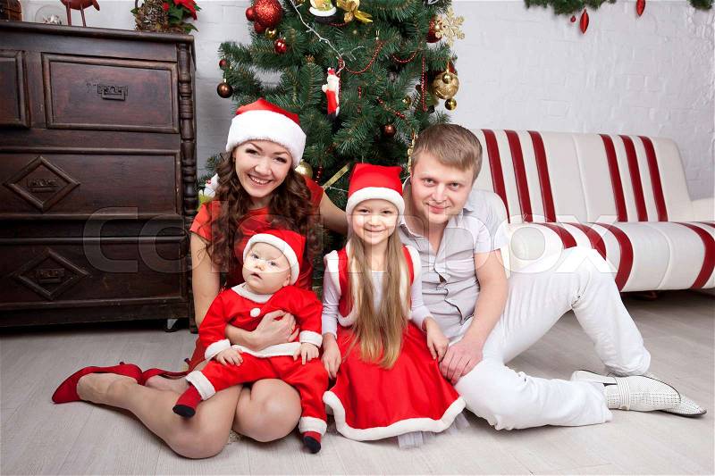 Family in Christmas clothes. Family look. Christmas and new year concept, stock photo