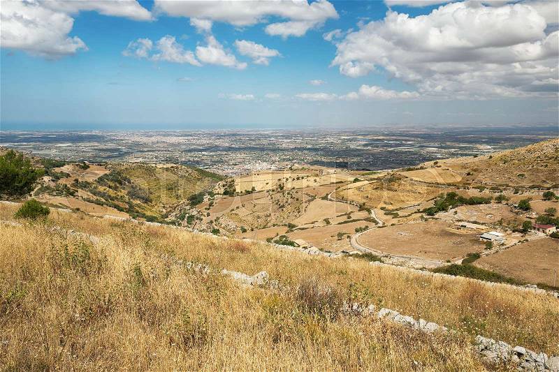 Landscape of inner Sicily in summer day, Sicily island, stock photo