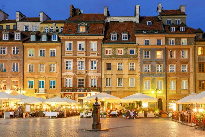 Market Square in the historical part of the city at sunset. Warsaw. Poland, stock photo