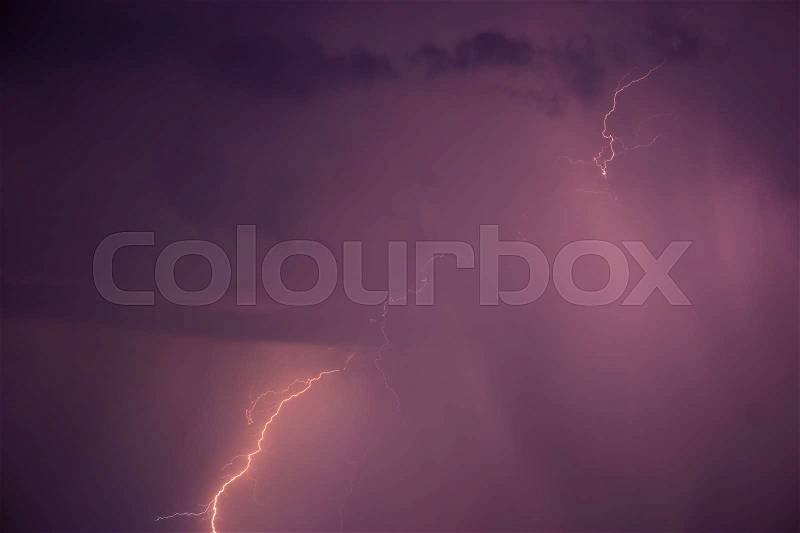 Summer storm with thunder, lightnings and rain, stock photo