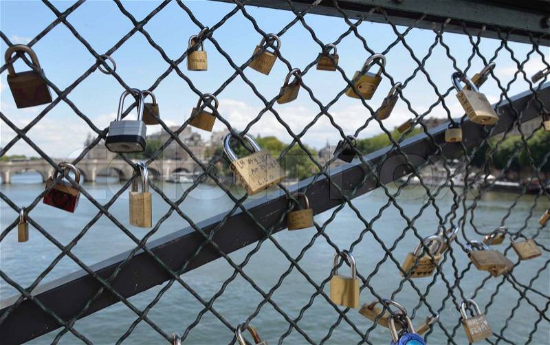 Lovers padlocks at the Pont des arts bridge, stock photo