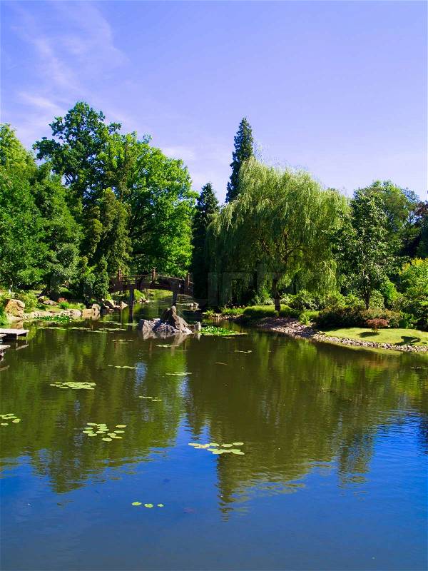 Landscape of beautiful japan garden, Wroclaw, Poland, stock photo