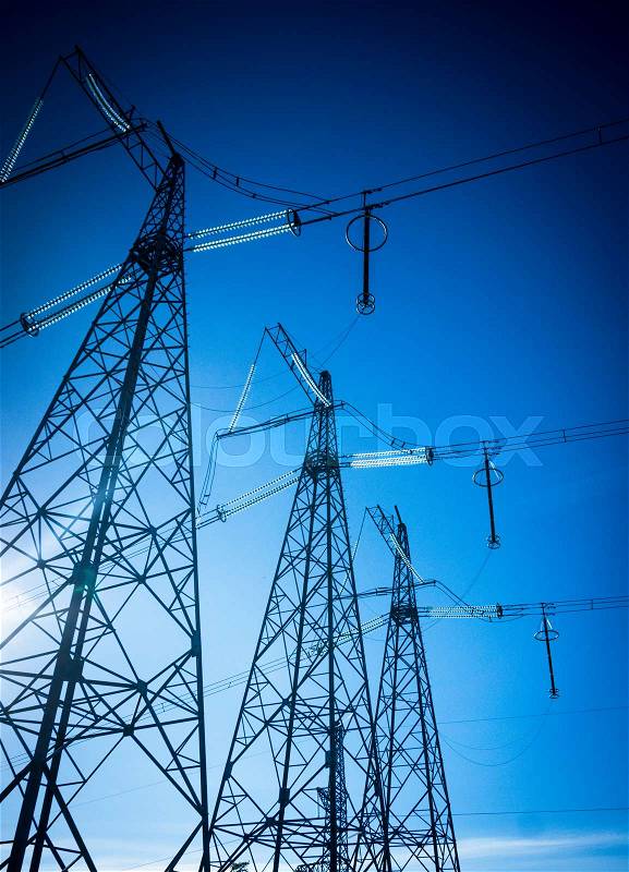 Power Tower. Electricity transmission power lines. Electricity pylon, stock photo