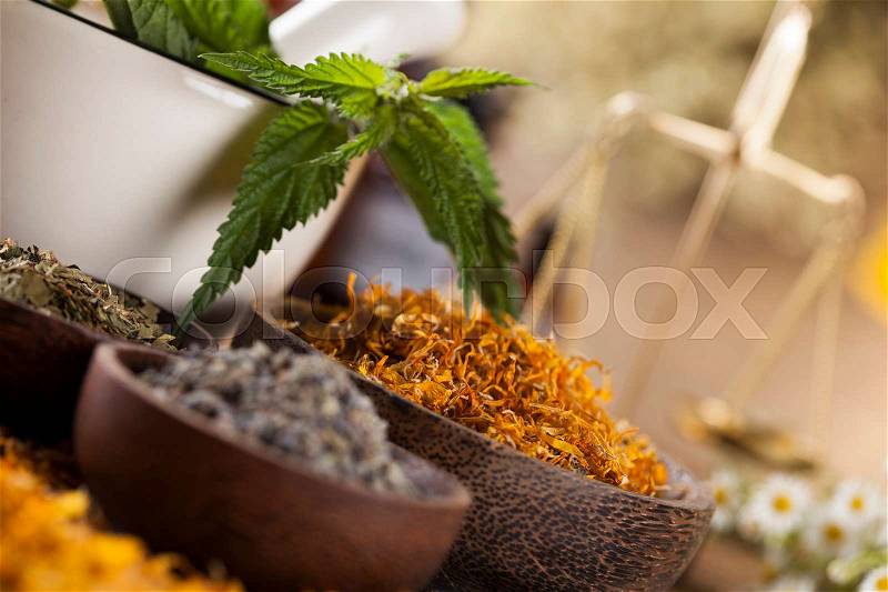 Mortar, Alternative medicine and Natural remedy, stock photo