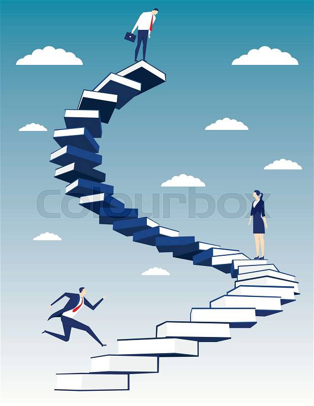 Business people on book stair. Concept business illustration. Vector flat, vector
