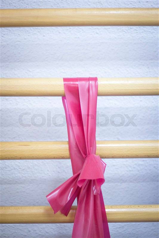 Elastic stretch bands in physical therapy equipment in physiotherapy center and medical clinic specialized in injury rehabilitation, stock photo