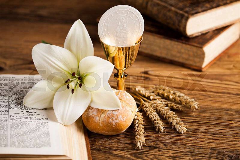 Holy Communion Bread, Wine for christianity religion, stock photo