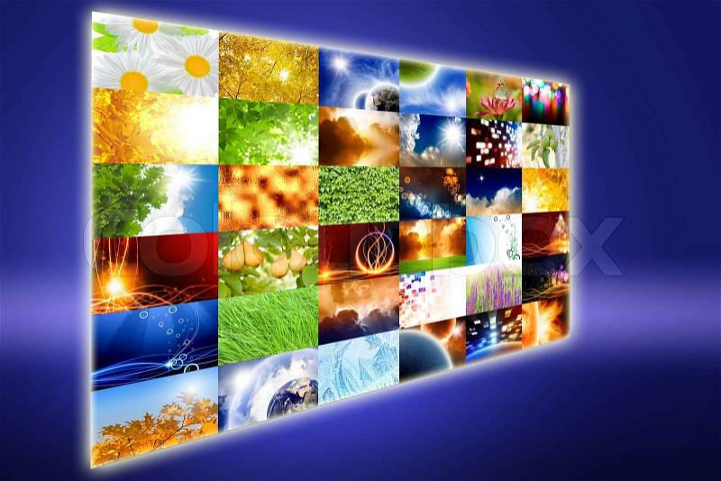 Wide media screen with collection of pictures. All used images belongs to me, stock photo