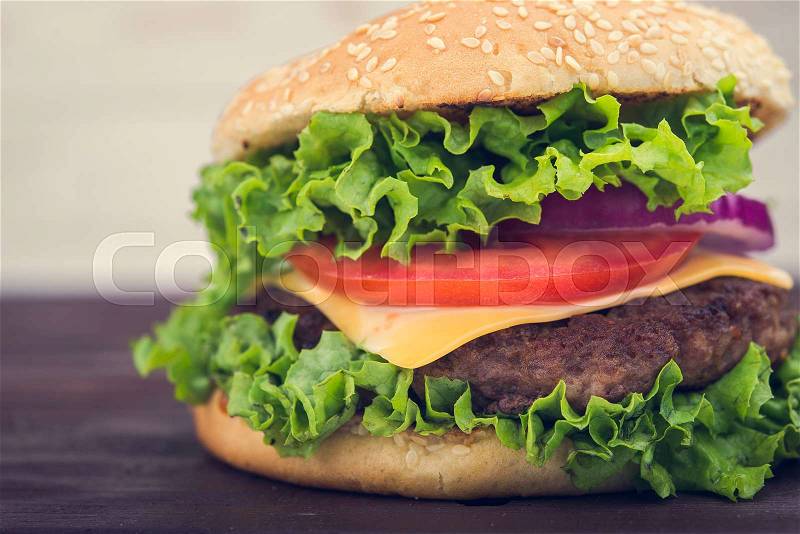 Big burger with beef. fastfood background, stock photo