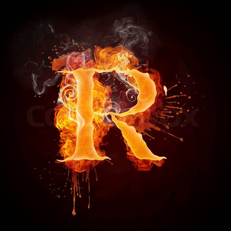 Fire Swirl Letter R Isolated on Black Background. Computer ...