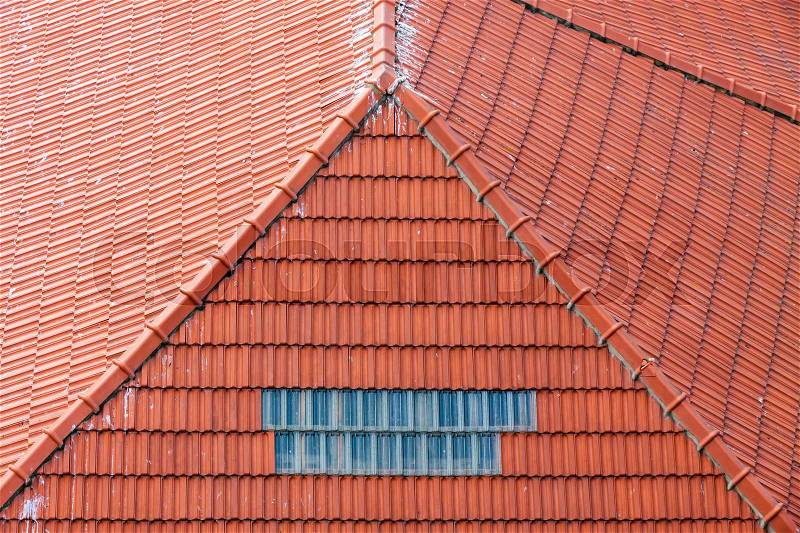 Detailed view of orange tile rooftops in Porto old town, Portugal, stock photo