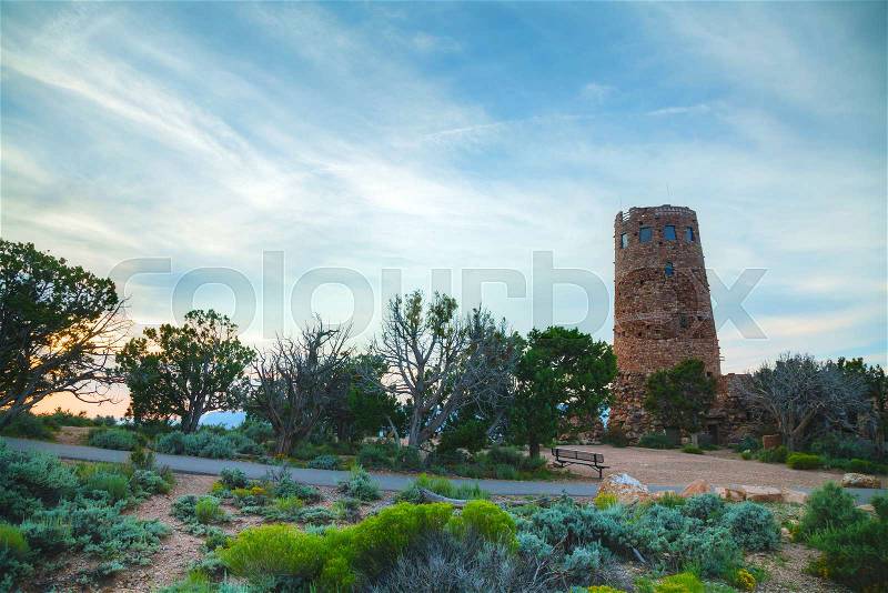 Desert View Watchtower point at the Grand Canyon National Park, stock photo