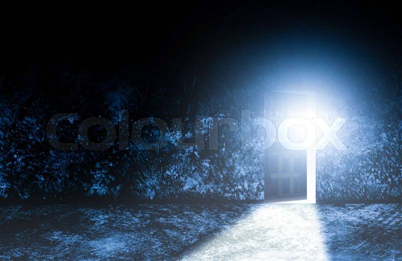 Wood doors opening with old cement wall and light coming in, stock photo