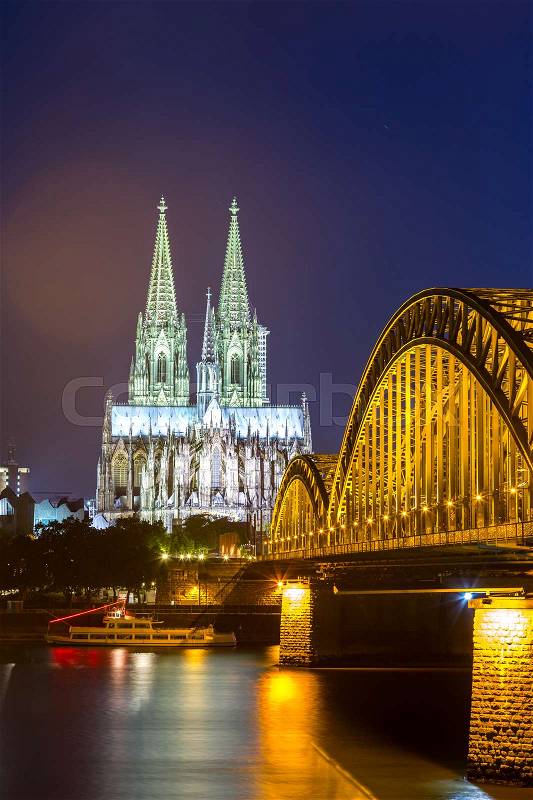Cologne Cathedral and Hohenzollern Bridge, Cologne, Germany, stock photo