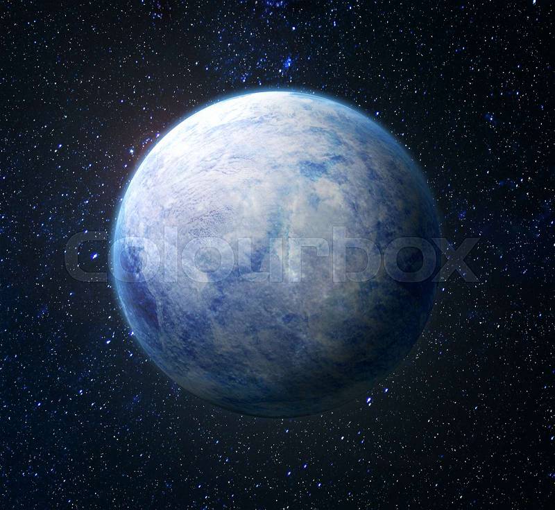 Eco concept. Planet covered with ice on a background of space. Nuclear winter, stock photo