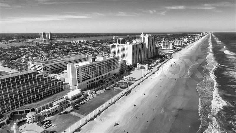 Daytona Beach along the Atlantic Sea, Florida aerial view, stock photo