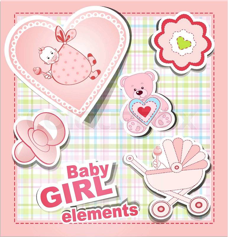 Vector icons: a collection of children's items for a girl, vector