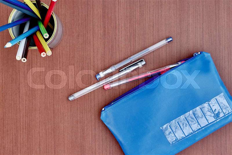 A studio shot of a pencil case up close, stock photo