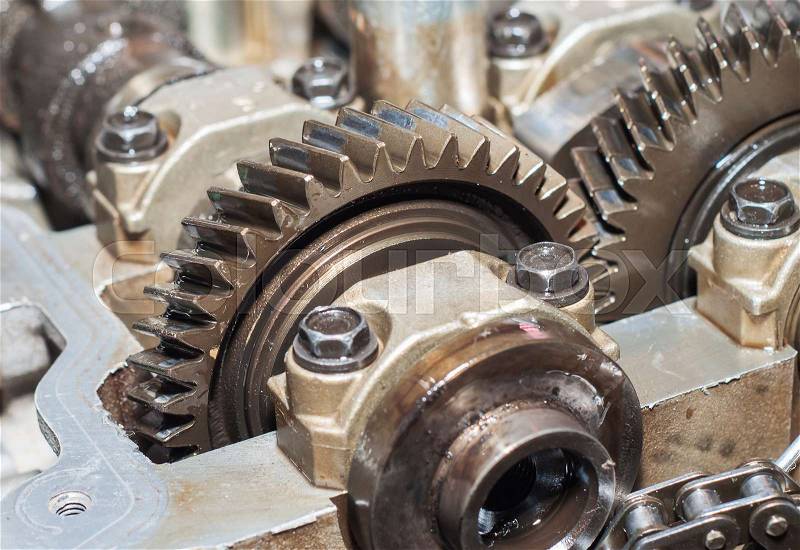 Gears group complex industrial mechanism, stock photo