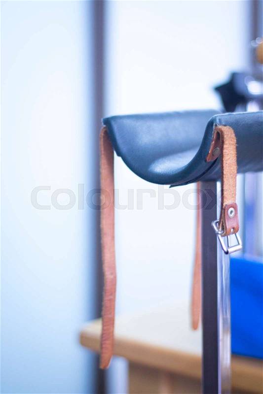 Physical therapy equipment in physiotherapy clinic specialized in sports injury rehabilitation for wrists, hands and fingers, stock photo